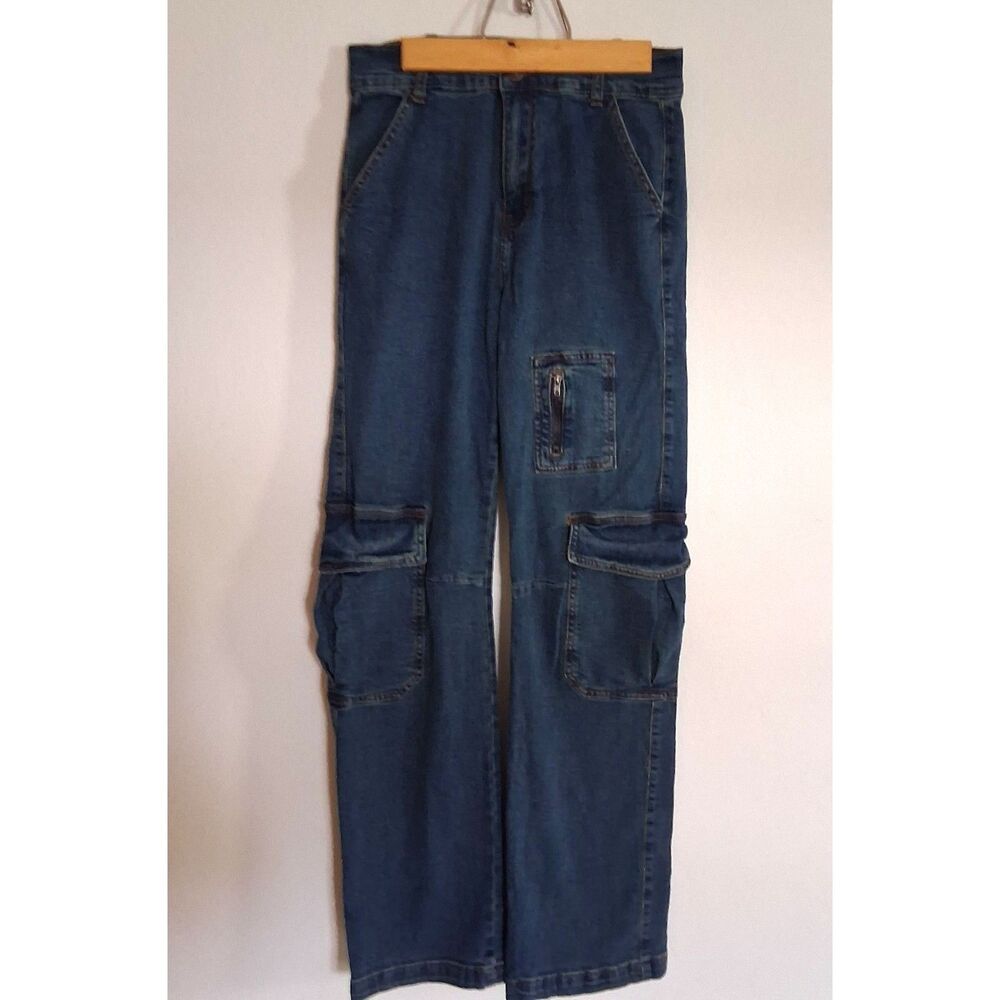 Lilac Sunset Y2K Cargo Straight Leg Jeans Antique Wash Size 7/8 Utility Denim